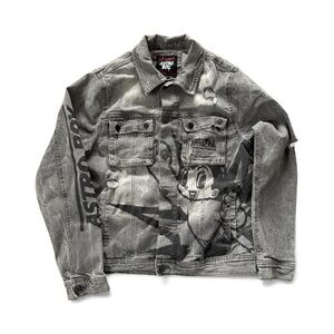 RARE Tezuka Productions Astro Boy Gray Denim 2-Sided Distressed Jean Jacket Sz S